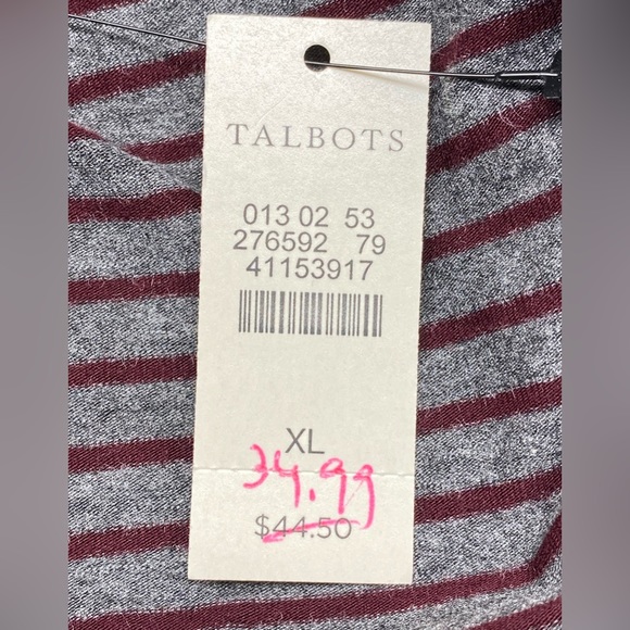 NWT Talbots Gray and Wine Striped Long Sleeve Tee Top, XL - Picture 4 of 6